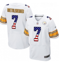 Mens Nike Pittsburgh Steelers 7 Ben Roethlisberger Elite White Road USA Flag Fashion NFL Jersey
