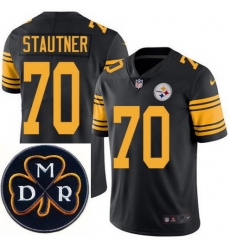 Men's Nike Pittsburgh Steelers #70 Ernie Stautner Elite Black Rush NFL MDR Dan Rooney Patch Jersey