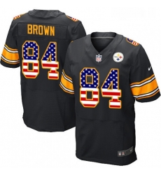 Mens Nike Pittsburgh Steelers 84 Antonio Brown Elite Black Home USA Flag Fashion NFL Jersey