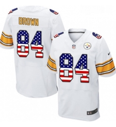 Mens Nike Pittsburgh Steelers 84 Antonio Brown Elite White Road USA Flag Fashion NFL Jersey