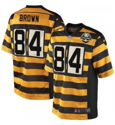 Mens Nike Pittsburgh Steelers 84 Antonio Brown Elite YellowBlack Alternate 80TH Anniversary Throwback NFL Jersey