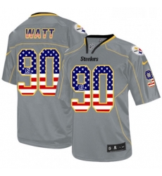 Mens Nike Pittsburgh Steelers 90 T J Watt Elite Grey USA Flag Fashion NFL Jersey