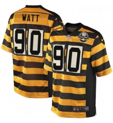 Mens Nike Pittsburgh Steelers 90 T J Watt Limited YellowBlack Alternate 80TH Anniversary Throwback NFL Jersey