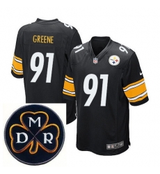 Men's Nike Pittsburgh Steelers #91 Kevin Greene Black Stitched NFL Elite MDR Dan Rooney Patch Jersey