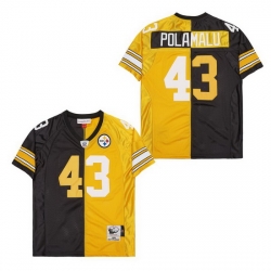 Men's Pittsburgh Steelers Troy Polamalu #43 Gold Black Split Stitched NFL Football Jersey