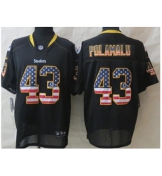 Nike Pittsburgh Steelers 43 Troy Polamalu Black Elite USA Flag Fashion NFL Jersey