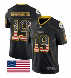 Nike Steelers #19 JuJu Smith Schuster Black Mens Stitched NFL Limited Rush USA Flag Jersey