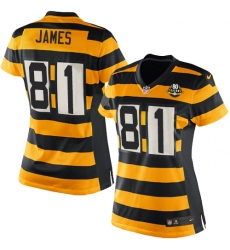 NFL Pittsburgh Steelers Nike Jesse James Womens Gold Black Game Jersey#81  80th Anniversary Jersey