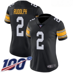 Steelers #2 Mason Rudolph Black Alternate Women Stitched Football 100th Season Vapor Limited Jersey