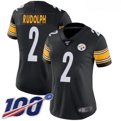Steelers #2 Mason Rudolph Black Team Color Women Stitched Football 100th Season Vapor Limited Jersey