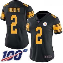 Steelers #2 Mason Rudolph Black Women Stitched Football Limited Rush 100th Season Jersey