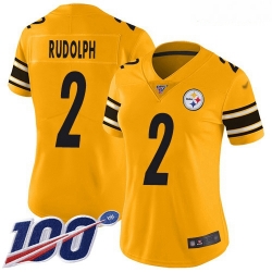 Steelers #2 Mason Rudolph Gold Women Stitched Football Limited Inverted Legend 100th Season Jersey