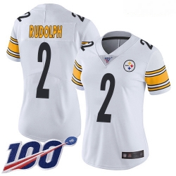 Steelers #2 Mason Rudolph White Women Stitched Football 100th Season Vapor Limited Jersey