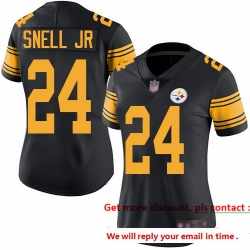 Steelers 24 Benny Snell Jr  Black Women Stitched Football Limited Rush Jersey