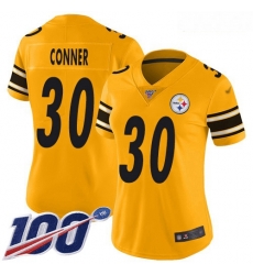 Steelers #30 James Conner Gold Women Stitched Football Limited Inverted Legend 100th Season Jersey