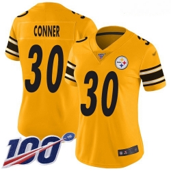 Steelers #30 James Conner Gold Women Stitched Football Limited Inverted Legend 100th Season Jersey