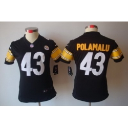 Women Nike Pittsburgh Steelers 43# Popamalu Black Color[Women's NIKE LIMITED Jersey]