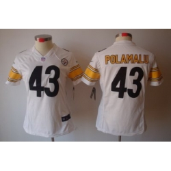 Women Nike Pittsburgh Steelers 43# Popamalu White Color[Women's NIKE LIMITED Jersey]