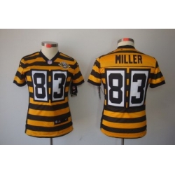 Women Nike Pittsburgh Steelers 83# Heath Miller Yellow-Black 80th Throwback Limited Jerseys