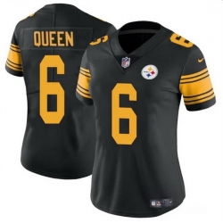 Women Pittsburgh Steelers 6 Patrick Queen Black Color Rush Stitched Football Jersey