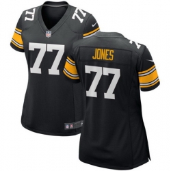 Women Pittsburgh Steelers 77 Broderick Jones Black 2023 Draft Stitched Game Jersey