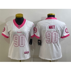 Women Pittsburgh Steelers 90 T  J  Watt White Pink Vapor Untouchaable Limited Stitched Jersey