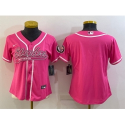 Women Pittsburgh Steelers Blank Pink With Patch Cool Base Stitched Baseball Jersey