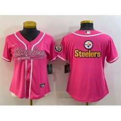 Women Pittsburgh Steelers Pink Team Big Logo With Patch Cool Base Stitched Baseball Jersey