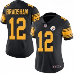 Womens Nike Pittsburgh Steelers 12 Terry Bradshaw Elite Black Rush Vapor Untouchable NFL Jersey
