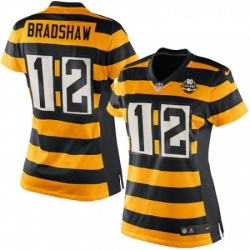 Womens Nike Pittsburgh Steelers 12 Terry Bradshaw Elite YellowBlack Alternate 80TH Anniversary Throwback NFL Jersey