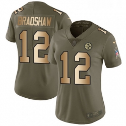 Womens Nike Pittsburgh Steelers 12 Terry Bradshaw Limited OliveGold 2017 Salute to Service NFL Jersey