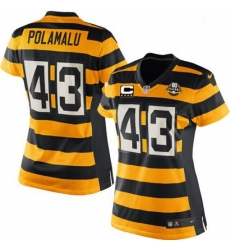 Womens Nike Pittsburgh Steelers 43 Troy Polamalu Elite YellowBlack Alternate 80TH Anniversary Throwback C Patch NFL Jersey