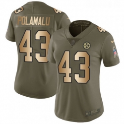 Womens Nike Pittsburgh Steelers 43 Troy Polamalu Limited OliveGold 2017 Salute to Service NFL Jersey
