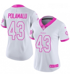 Womens Nike Pittsburgh Steelers 43 Troy Polamalu Limited WhitePink Rush Fashion NFL Jersey
