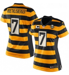 Womens Nike Pittsburgh Steelers 7 Ben Roethlisberger Elite YellowBlack Alternate 80TH Anniversary Throwback C Patch NFL Jersey