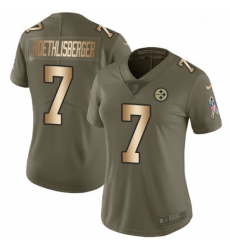 Womens Nike Pittsburgh Steelers 7 Ben Roethlisberger Limited OliveGold 2017 Salute to Service NFL Jersey