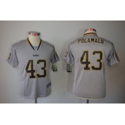 Youth Nike NFL Pittsburgh Steelers #43 Troy Polamalu Grey Jerseys[Elite Lights Out]