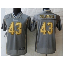 Youth Nike Pittsburgh Steelers 43 Troy Polamalu Grey Vapor Elite Jerseys