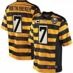 Youth Nike Pittsburgh Steelers 7 Ben Roethlisberger Elite YellowBlack Alternate 80TH Anniversary Throwback C Patch NFL Jersey