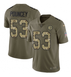 Youth Nike Steelers #53 Maurkice Pouncey Olive Camo Stitched NFL Limited 2017 Salute to Service Jersey