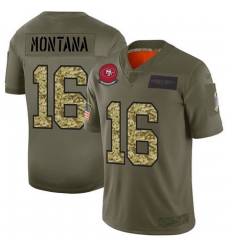 49ers 16 Joe Montana Olive Camo Men Stitched Football Limited 2019 Salute To Service Jersey