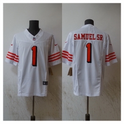 Men San Francisco 49ers 1 Deebo Samuel White 2023 F U S E Vapor Untouchable Limited Stitched Football Jersey