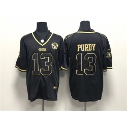Men San Francisco 49ers 13 Brock Purdy Black Gold With 75th Anniversary Patch Stitched Jersey