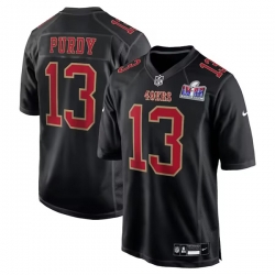 Men San Francisco 49ers 13 Brock Purdy Black Super Bowl LVIII Patch Carbon Fashion Stitched Game Jersey