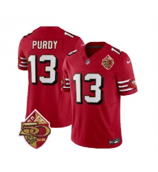 Men San Francisco 49ers 13 Brock Purdy Red 2023 F U S E  50th Patch Vapor Limited Stitched Football Jersey