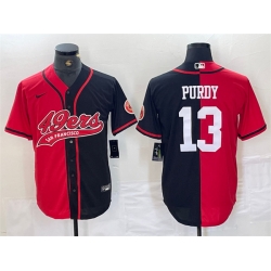 Men San Francisco 49ers 13 Brock Purdy Red Black Split With Patch Cool Base Stitched Baseball Jersey