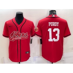 Men San Francisco 49ers 13 Brock Purdy Red With Patch Cool Base Stitched Baseball Jersey