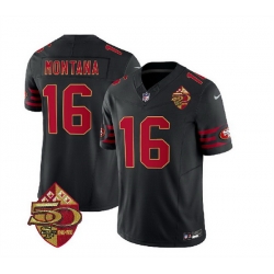 Men San Francisco 49ers 16 Joe Montana Black 2023 F U S E  50th Patch Vapor Limited Stitched Football Jersey