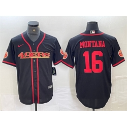 Men San Francisco 49ers 16 Joe Montana Black With Patch Cool Base Stitched Baseball Jersey