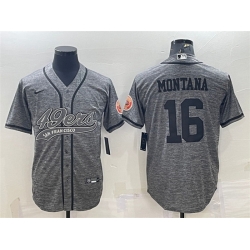 Men San Francisco 49ers 16 Joe Montana Grey With Patch Cool Base Stitched Baseball Jersey
